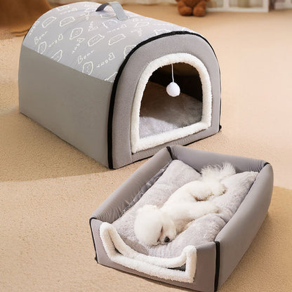 Cozy Winter Dog House Bed - Washable, Warm & Detachable Nest