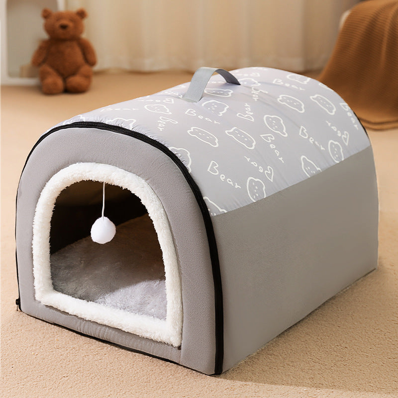 Cozy Winter Dog House Bed - Washable, Warm & Detachable Nest