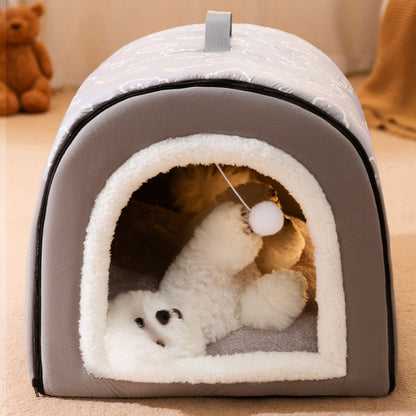 Cozy Winter Dog House Bed - Washable, Warm & Detachable Nest