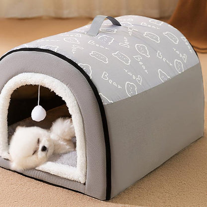 Cozy Winter Dog House Bed - Washable, Warm & Detachable Nest