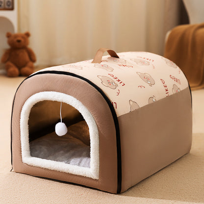 Cozy Winter Dog House Bed - Washable, Warm & Detachable Nest